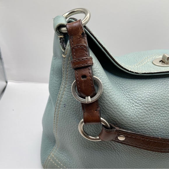 Coach Pebbled Leather Blue Hobo Shoulder Bag Turnlock - Picture 11 of 16